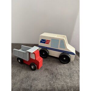 Melissa & Doug Wooden Vehicles Mail Truck #5184 & Dump Truck